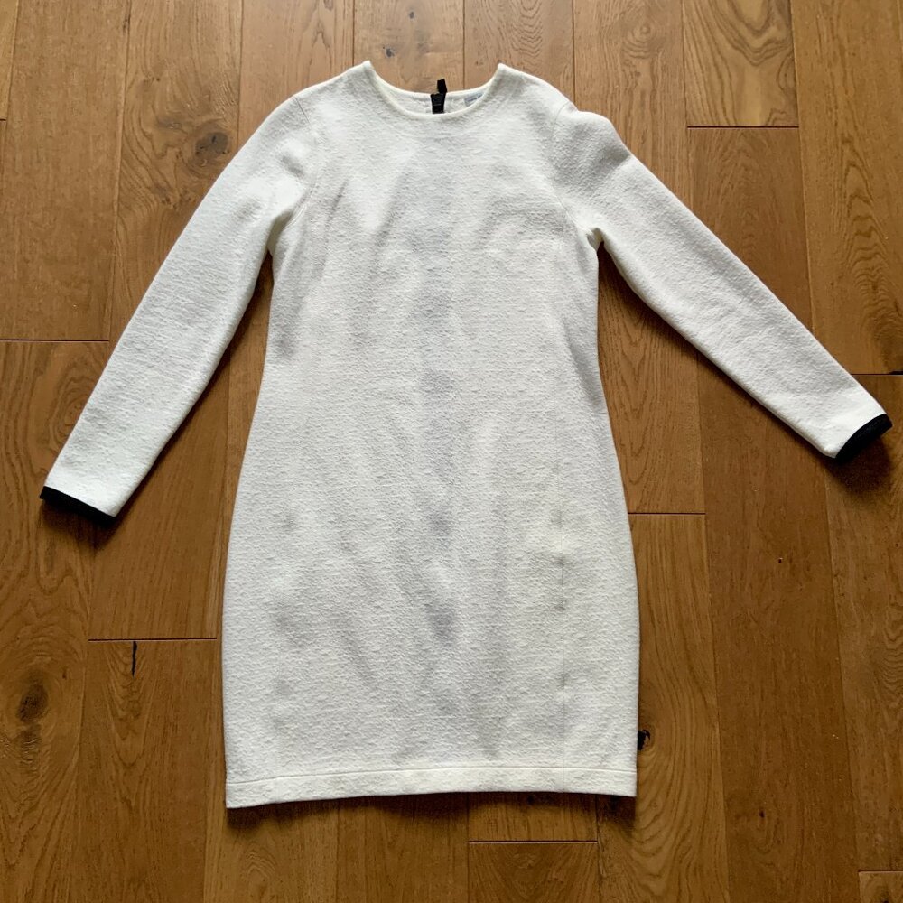 Women's James Perse Crew Neck White Knee-Length Shift Dress Long Sleeve Size M